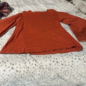 Elegant Rust Bell Sleeve Blouse